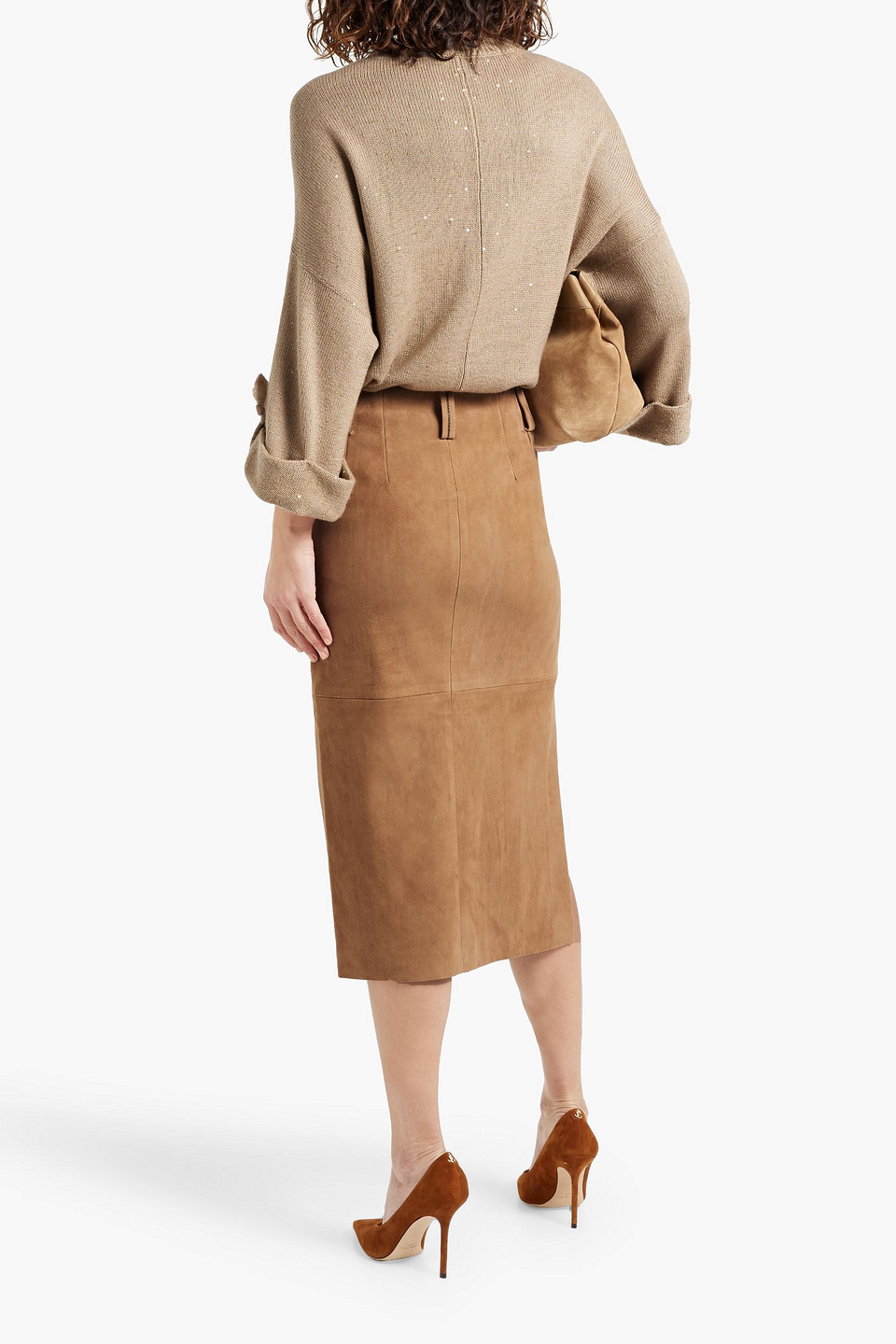 Brunello Cucinelli Embellished Wool And Cashmere-blend Sweater In Sand