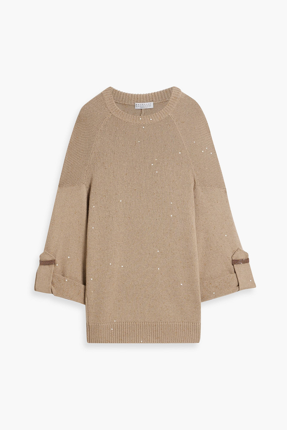 Brunello Cucinelli Embellished Wool And Cashmere-blend Sweater In Sand