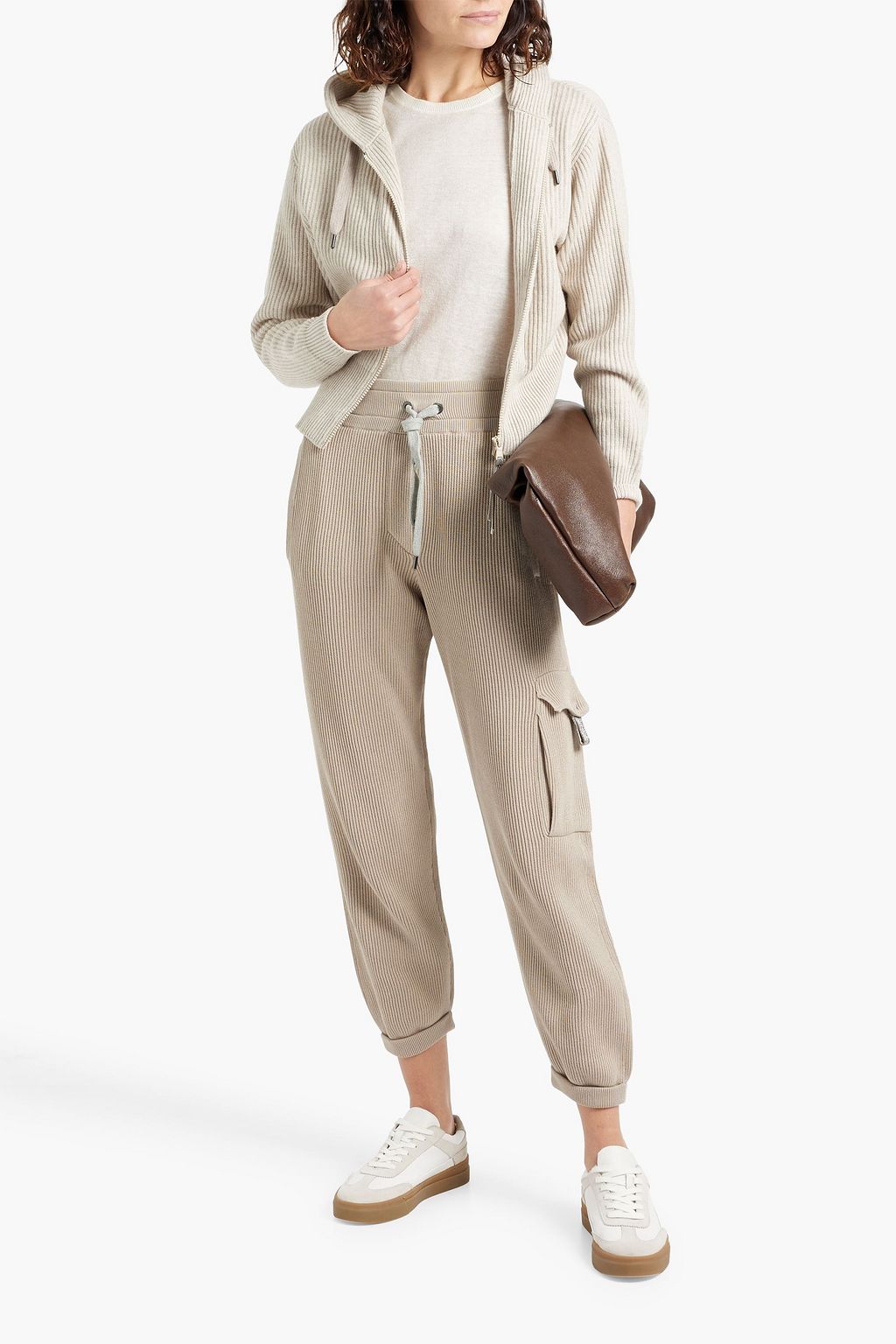 BRUNELLO CUCINELLI Bead-embellished cotton track pants