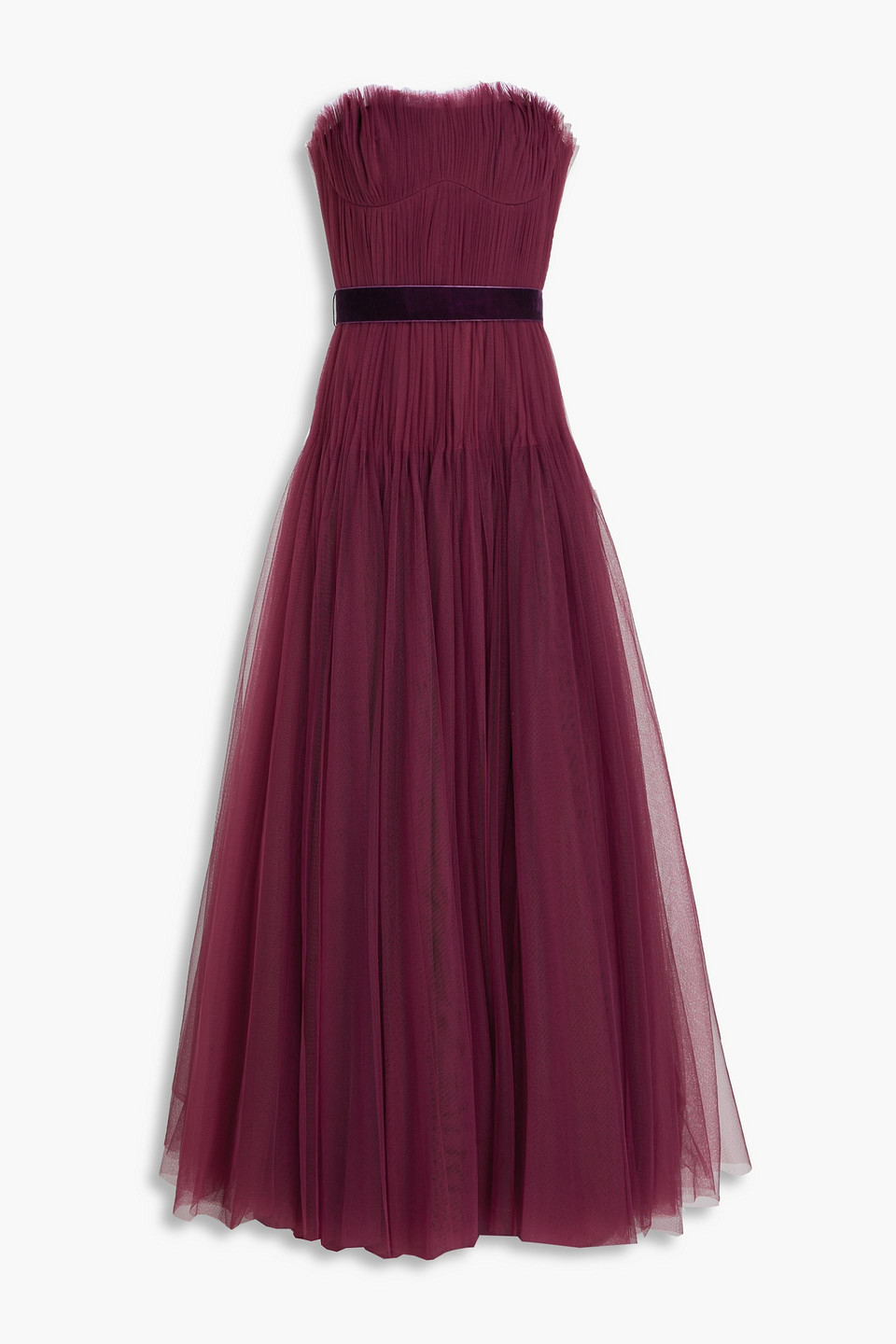 Zac Posen Strapless Pleated Tulle Gown In Grape