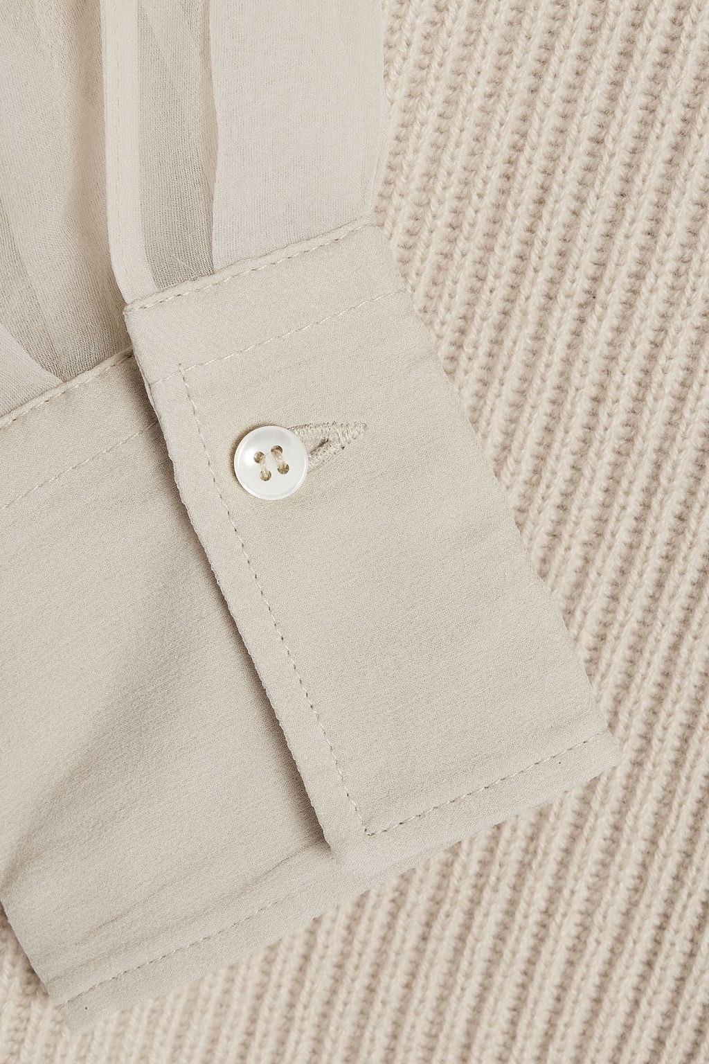 BRUNELLO CUCINELLI Bead-embellished organza-paneled ribbed cashmere sweater