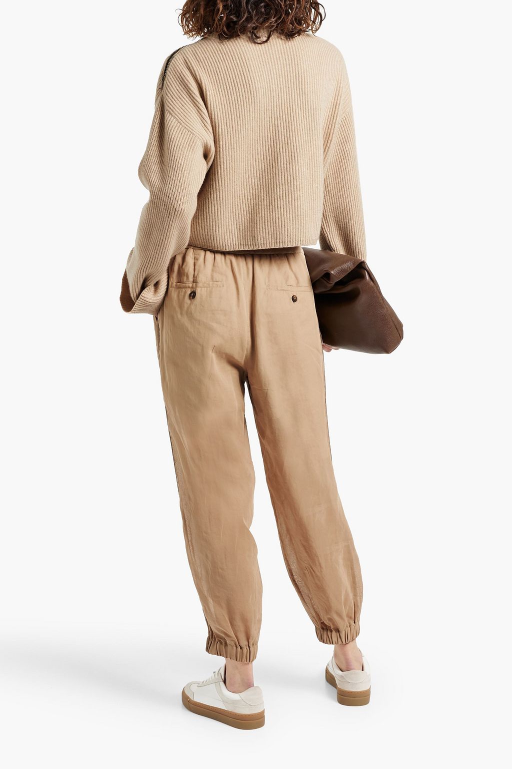 BRUNELLO CUCINELLI Bead-embellished cotton-gauze track pants