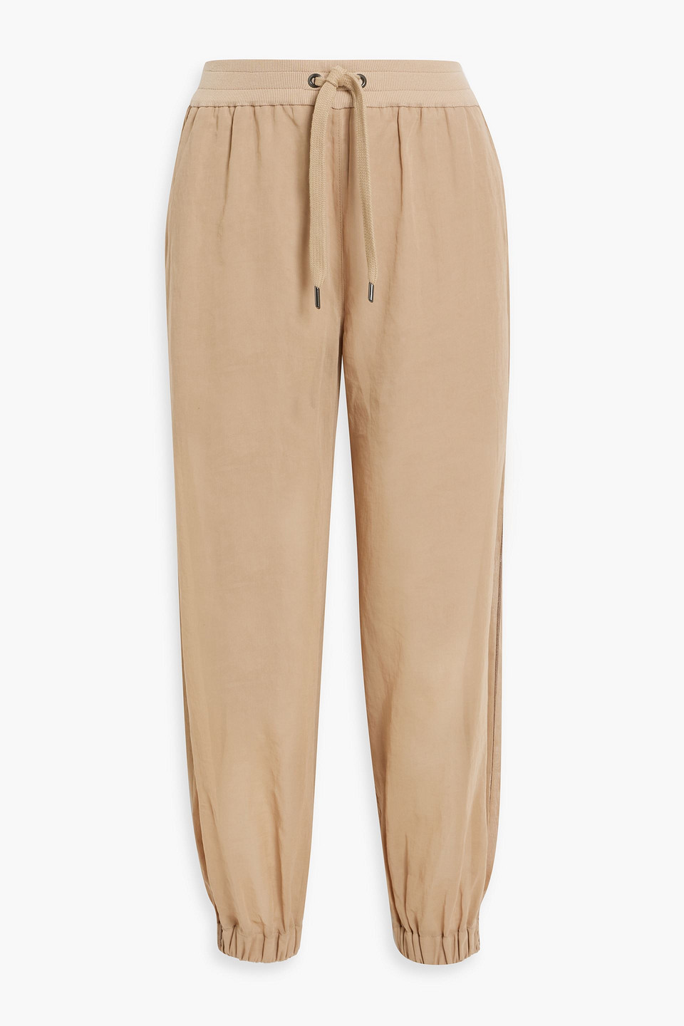 Bead-embellished cotton-gauze track pants