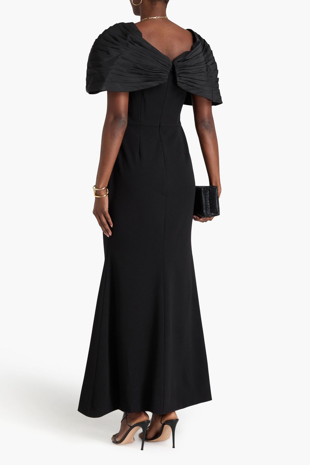 ZAC POSEN ストレッチクレープ フレアロングドレス タフタパネル