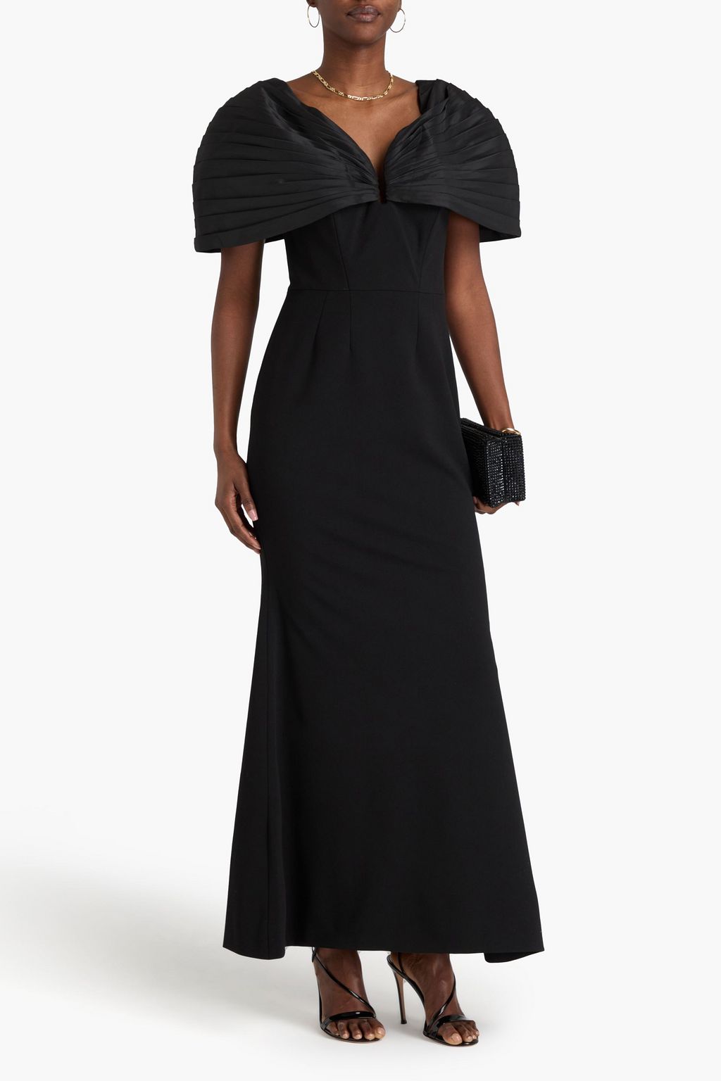 ZAC POSEN Flared stretch crepe and taffeta gown THE OUTNET