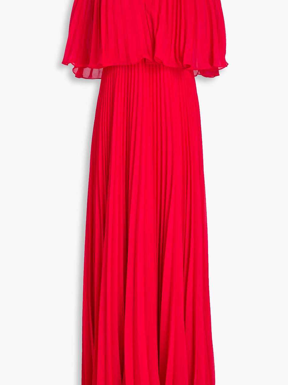 cape-effect pleated chiffon gown