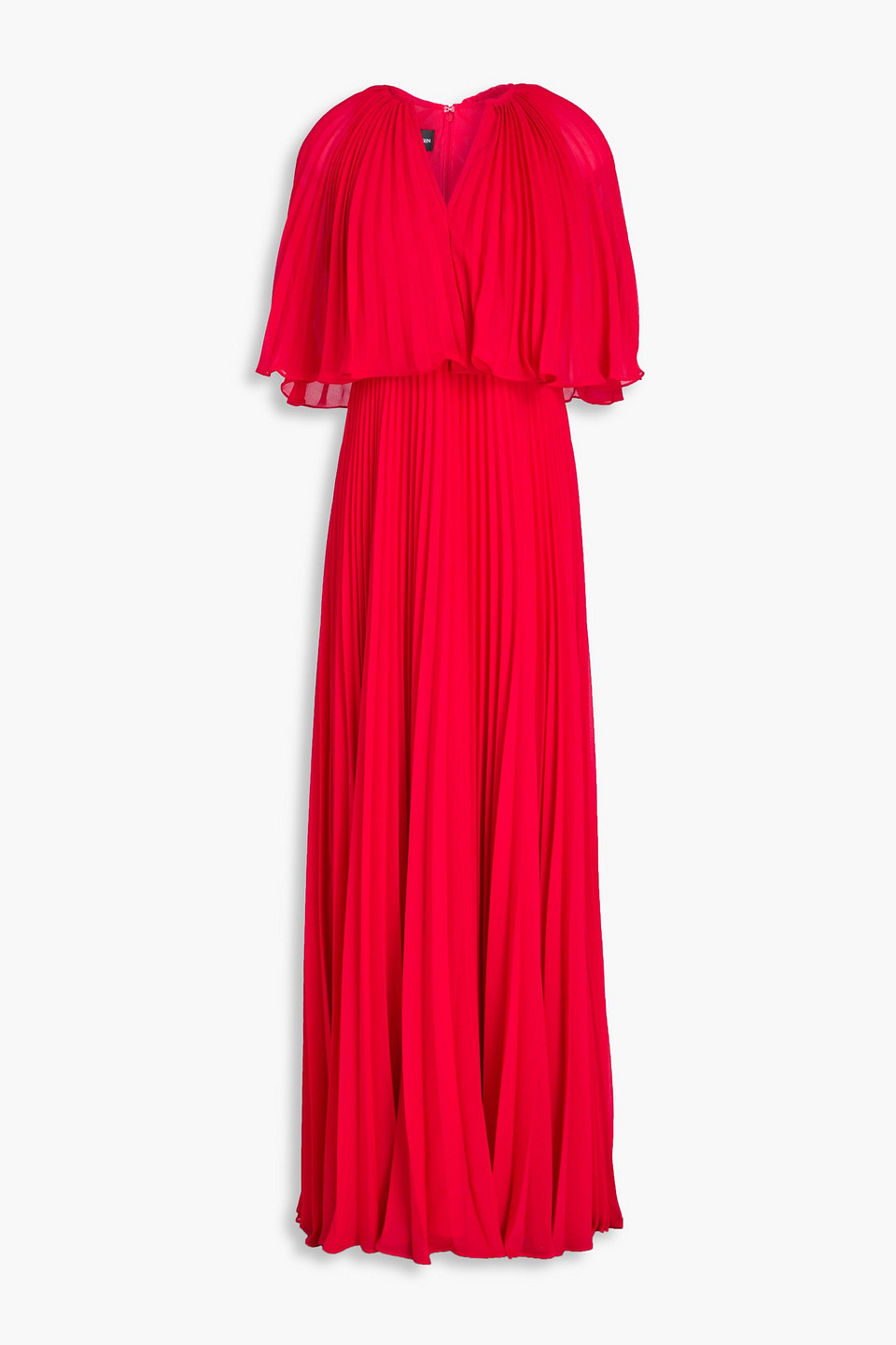 Zac Posen Cape-effect Pleated Chiffon Gown In Red