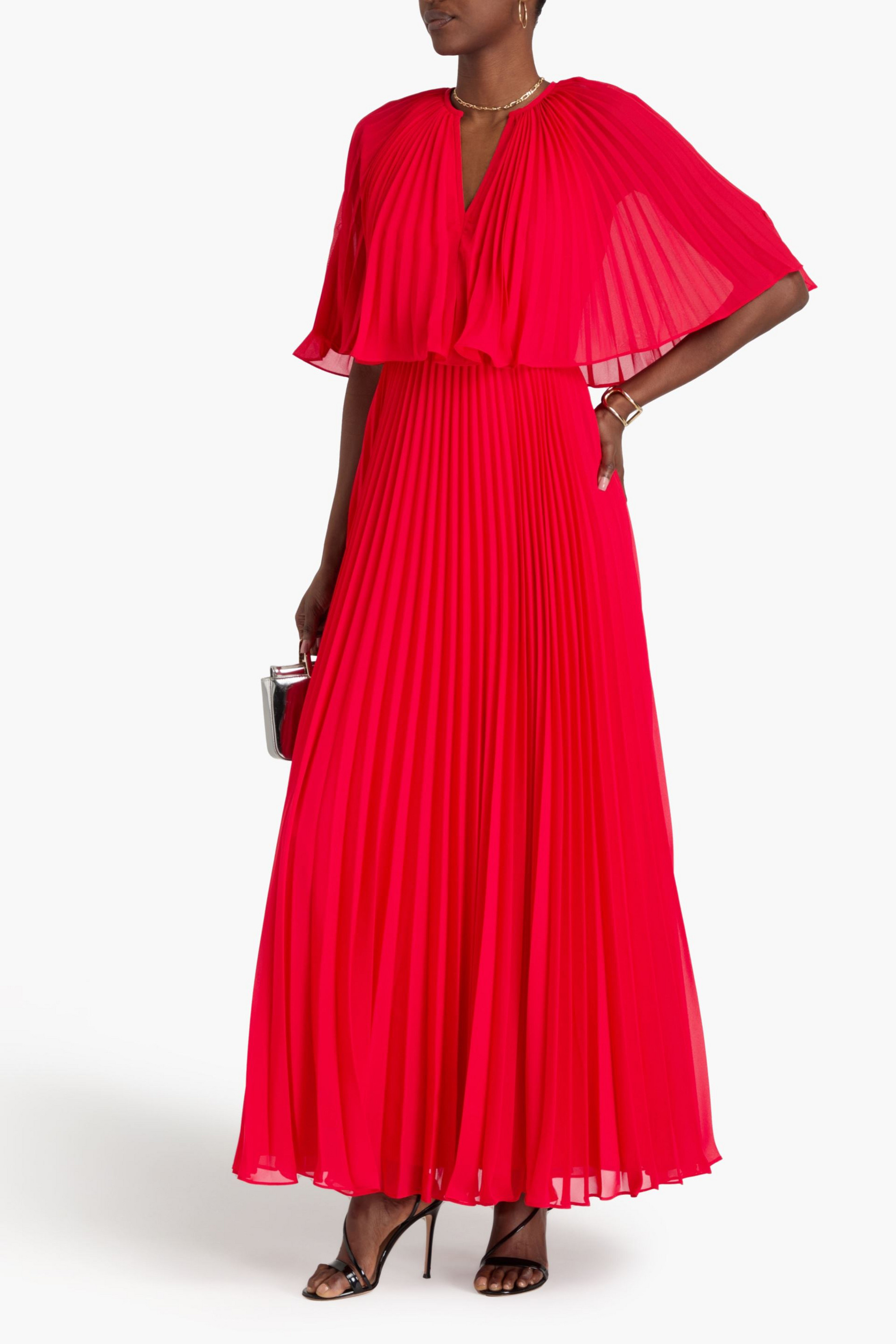 ZAC POSEN Cape-effect pleated chiffon gown