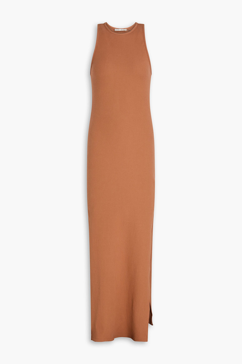 Alice And Olivia Ribbed Stretch-cotton Maxi Dress In Light Brown