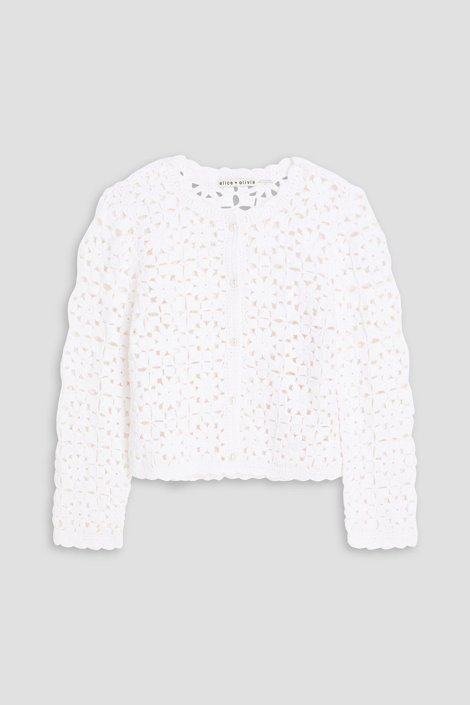 Alice And Olivia Anderson Cropped Crocheted Cotton-blend Cardigan In White
