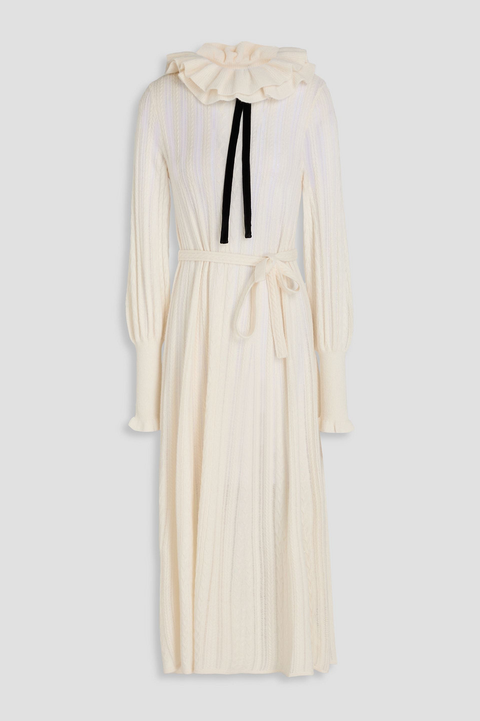 Zimmermann Ruffled Cable-knit Wool Midi Dress In Neutral
