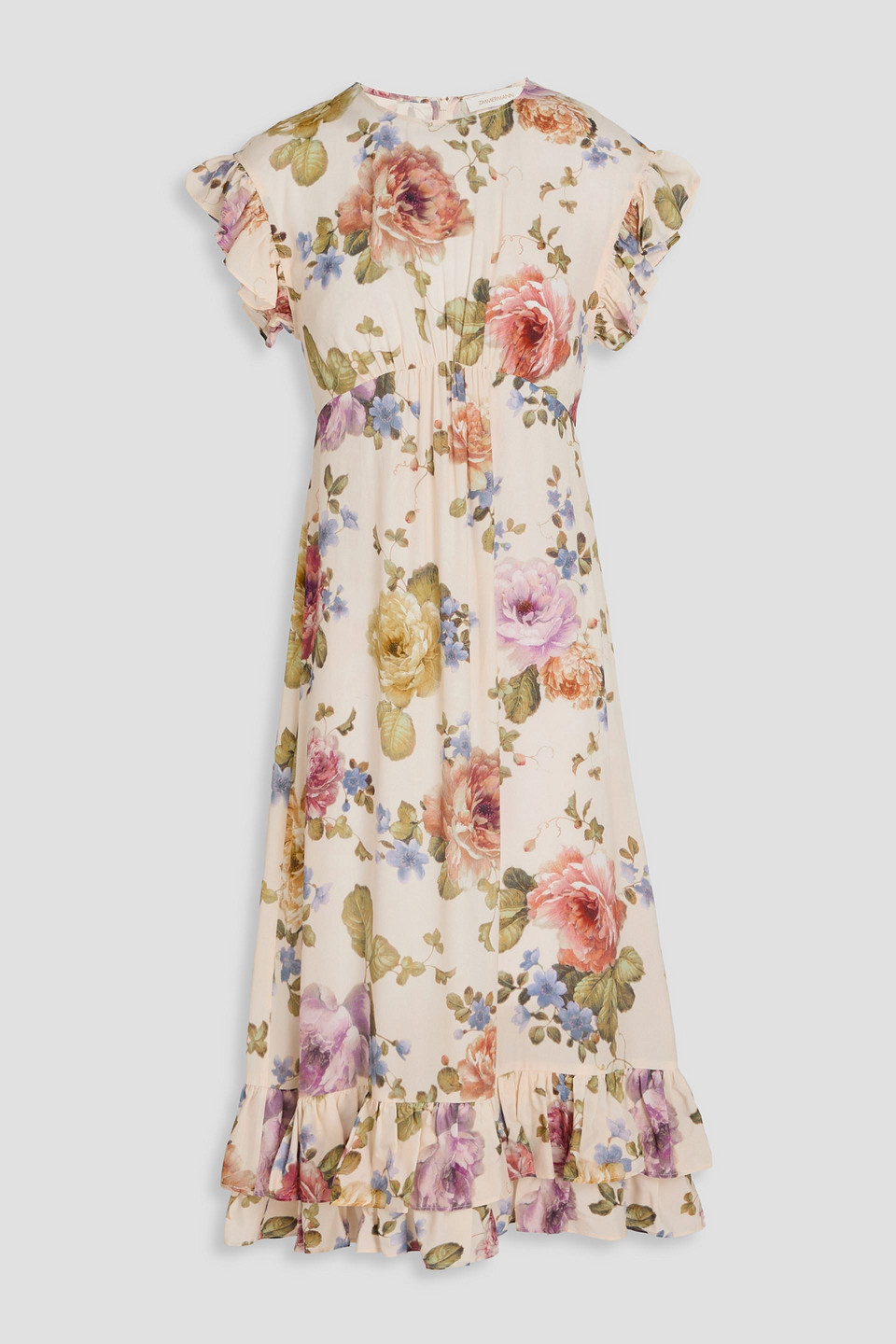 Zimmermann Ruffled Floral-print Crepe De Chine Midi Dress In White