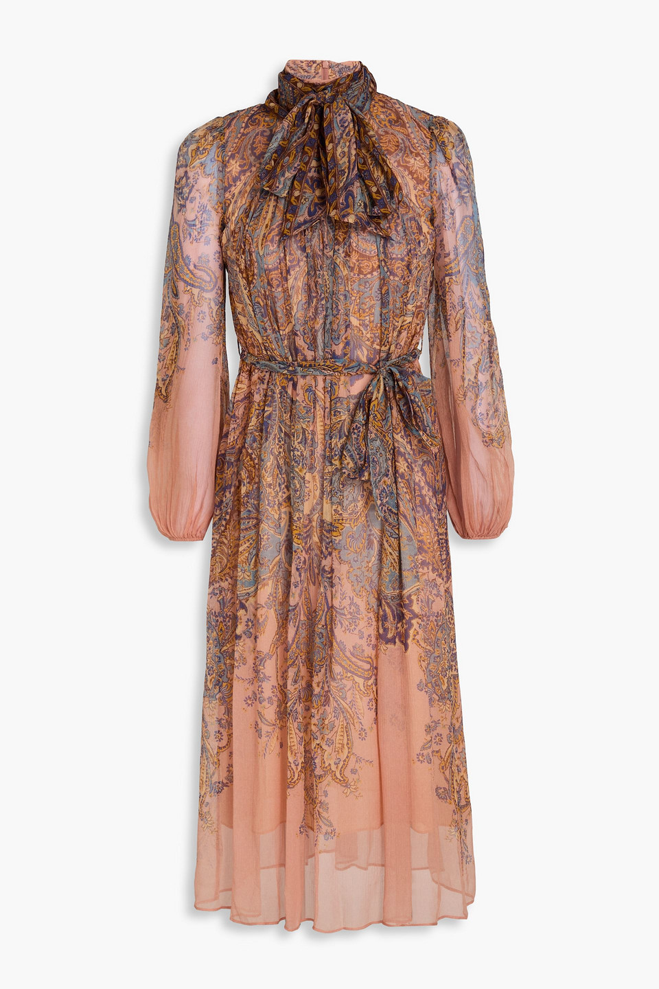 Zimmermann Midikleid Aus Seidenkrepon Mit Paisley-print Und Schluppe In Multi