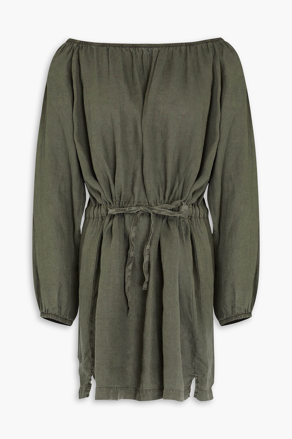 James Perse Schulterfreies Minikleid Aus Leinen In Military-grün