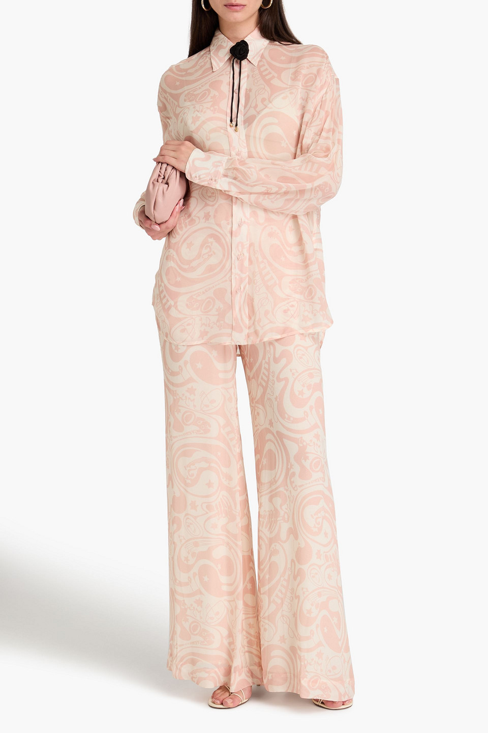 Zimmermann Appliquéd Printed Georgette Shirt In Blush
