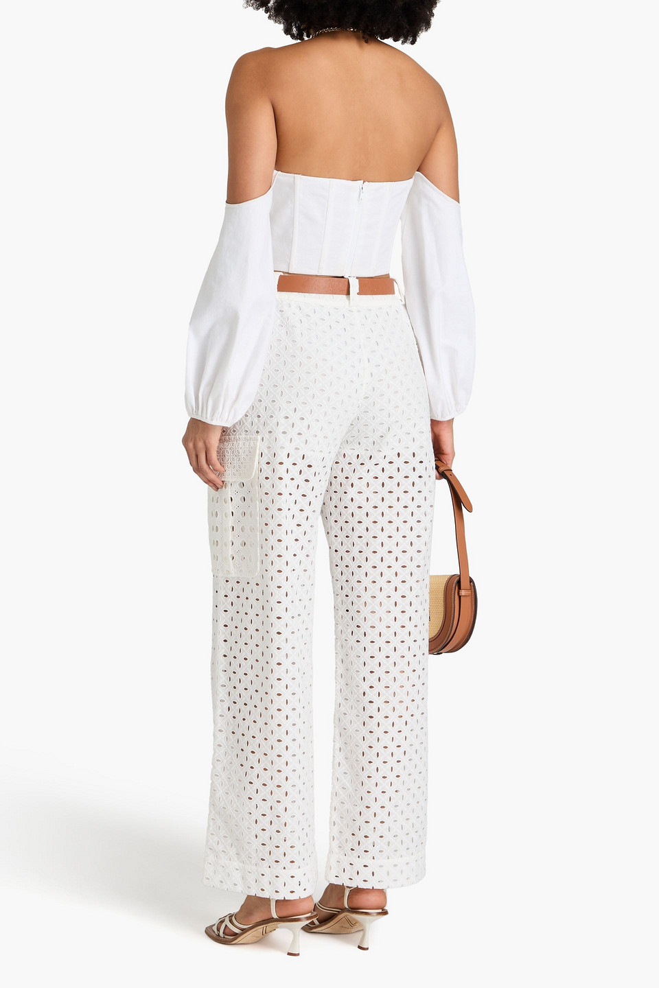 Zimmermann Hose Aus Baumwolle Mit Weitem Bein Und Lochstickerei In Elfenbein