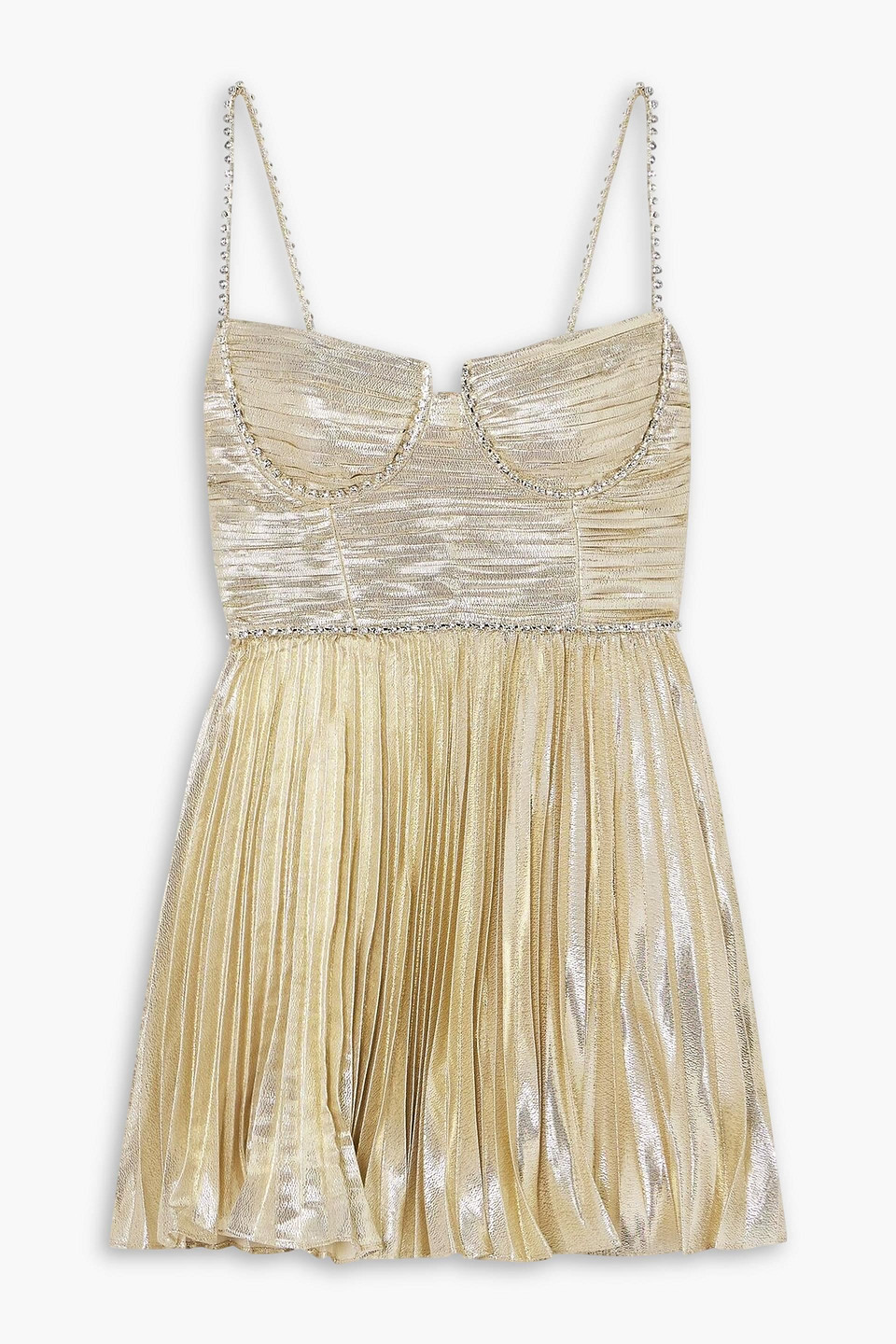 Self-portrait Crystal-embellished Plissé-lamé Mini Dress In Gold