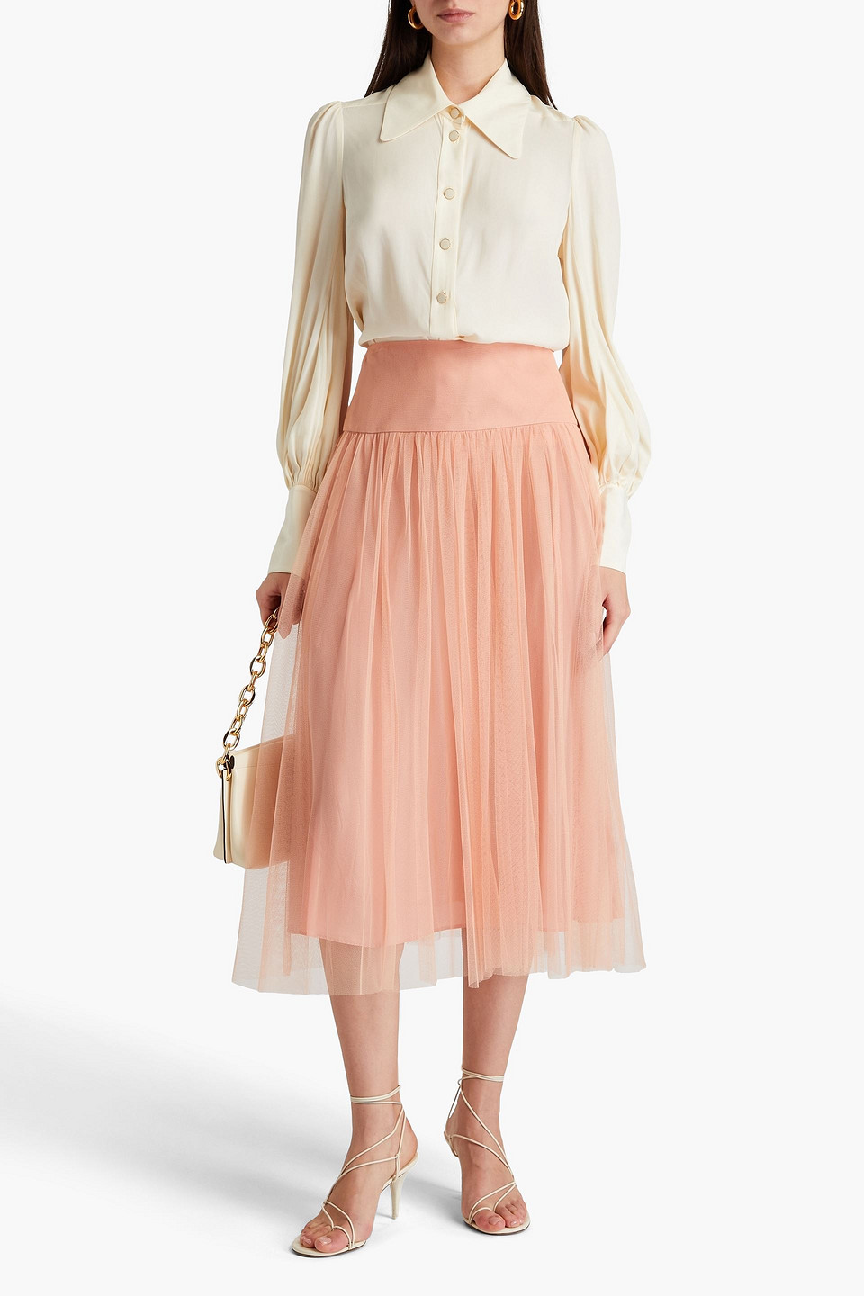 Zimmermann Pleated Tulle Midi Skirt In Altrosa