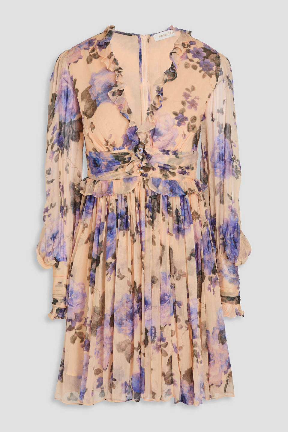 Zimmermann Ruffled Floral-print Crepon Mini Dress In Pink