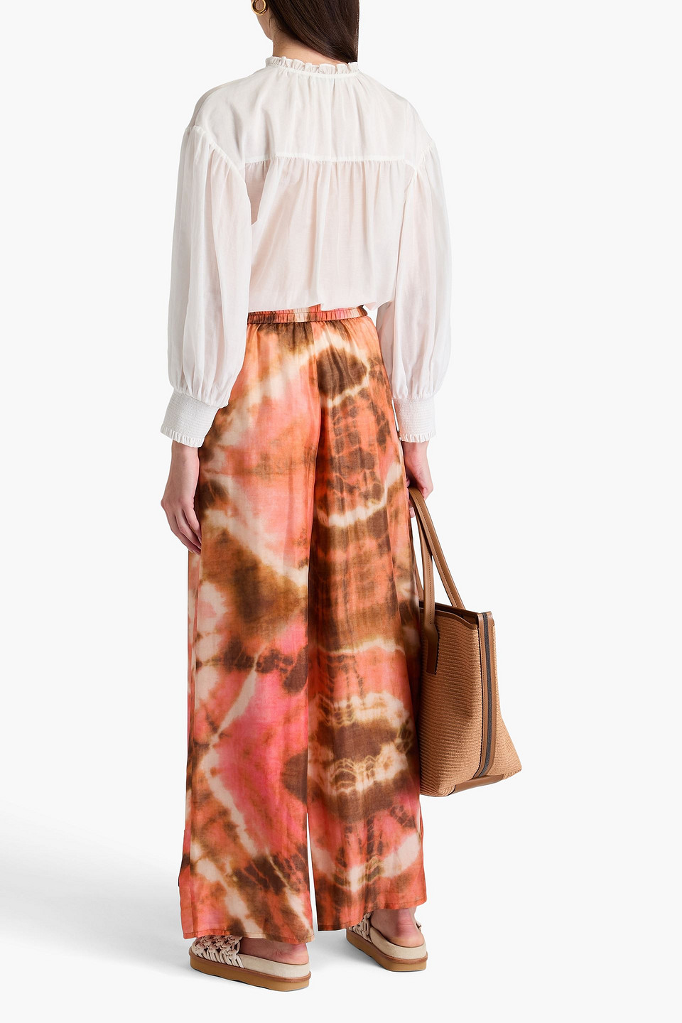 Zimmermann Hose Aus Seide Mit Weitem Bein Und Batikmuster In Pfirsichfarben