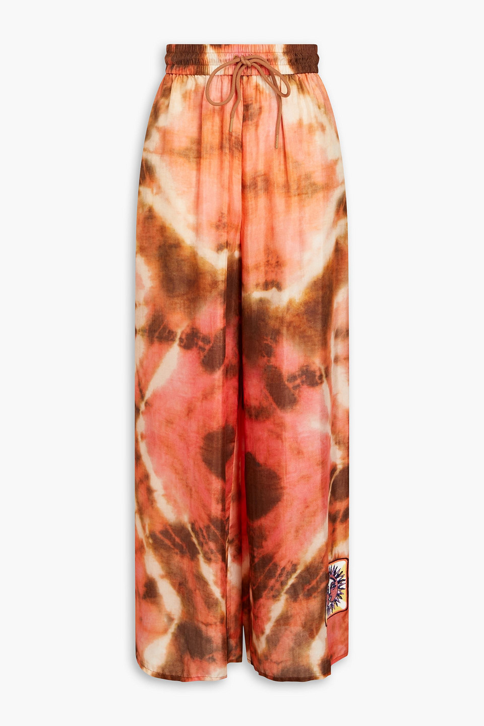 Zimmermann Hose Aus Seide Mit Weitem Bein Und Batikmuster In Pfirsichfarben