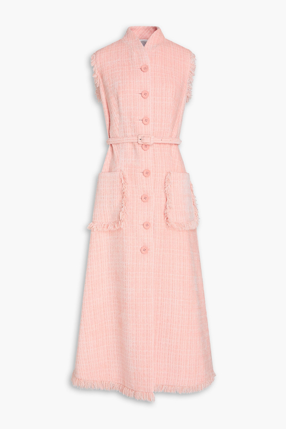 huishan zhang - belted chenille midi dress - pink - uk 14