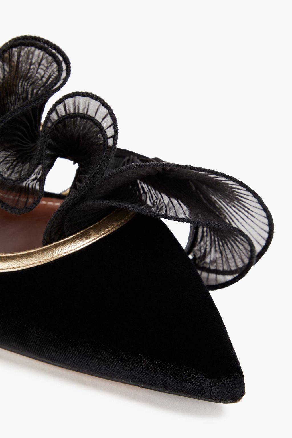 ZIMMERMANN Ruffled plissé-organza and velvet slingback point-toe flats