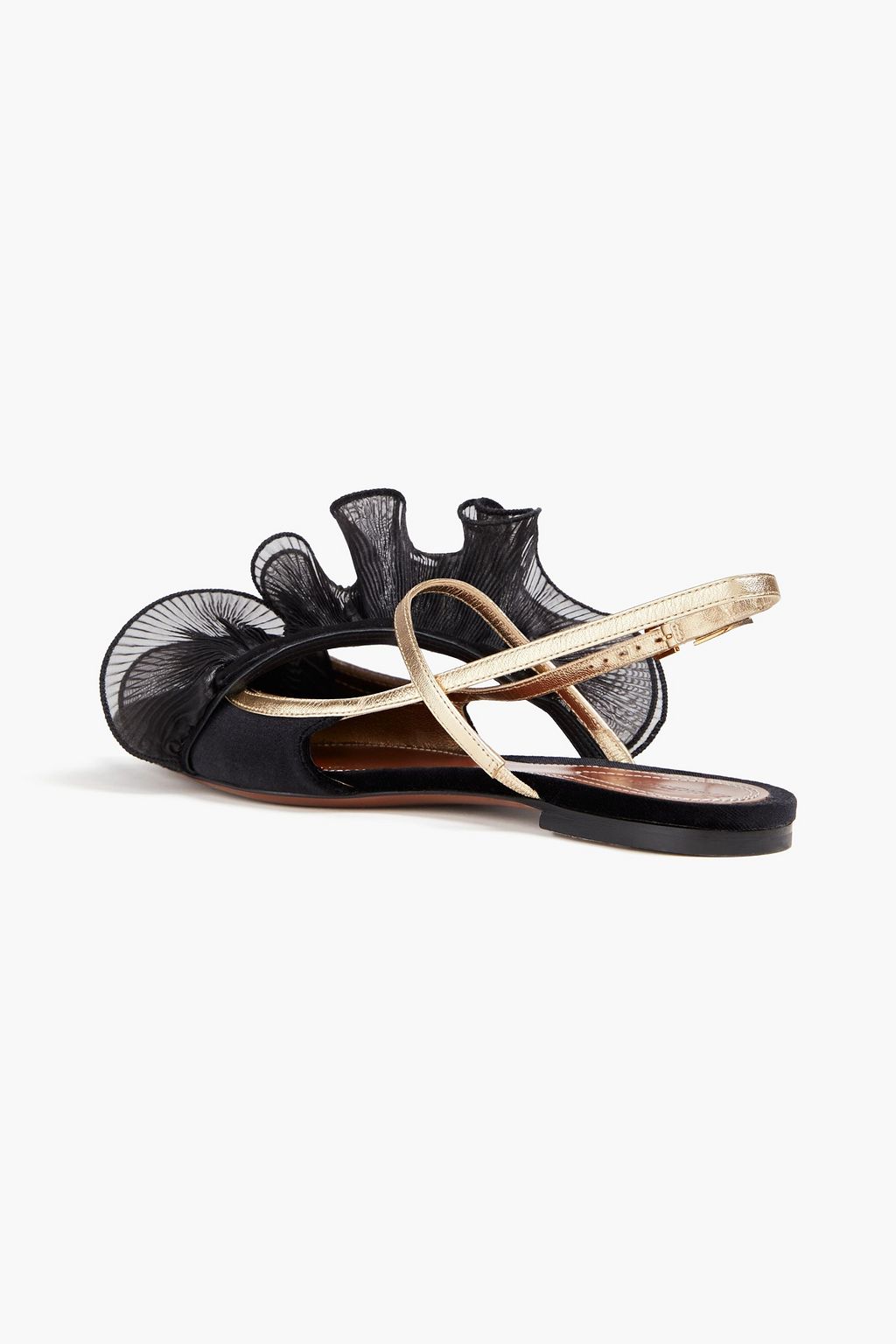 ZIMMERMANN Ruffled plissé-organza and velvet slingback point-toe flats