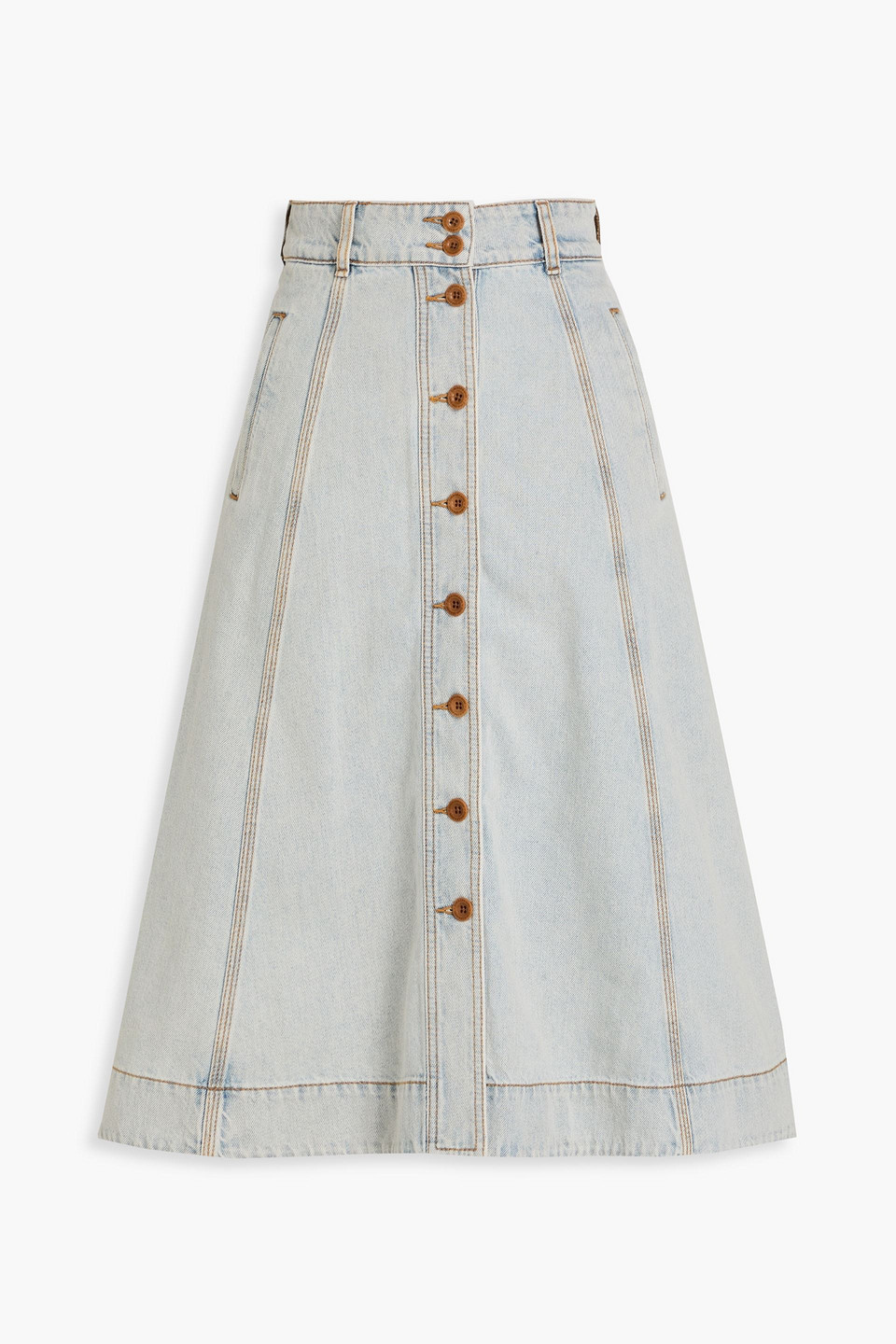 Zimmermann Denim Midi Skirt In Gray