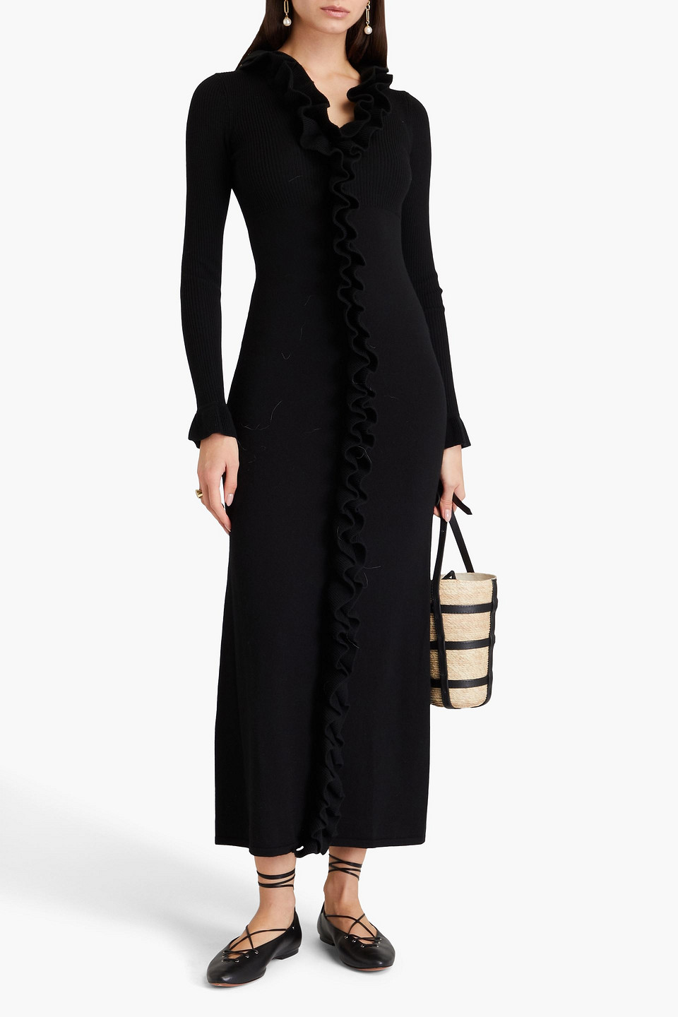 Zimmermann Ruffled Wool Maxi Dress In Schwarz