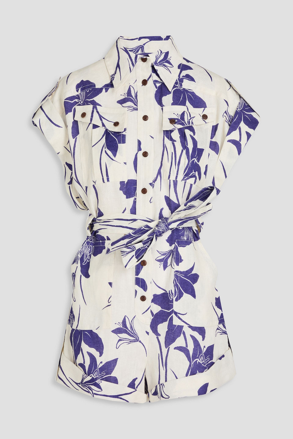 Zimmermann Playsuit Aus Leinen Mit Floralem Print In White