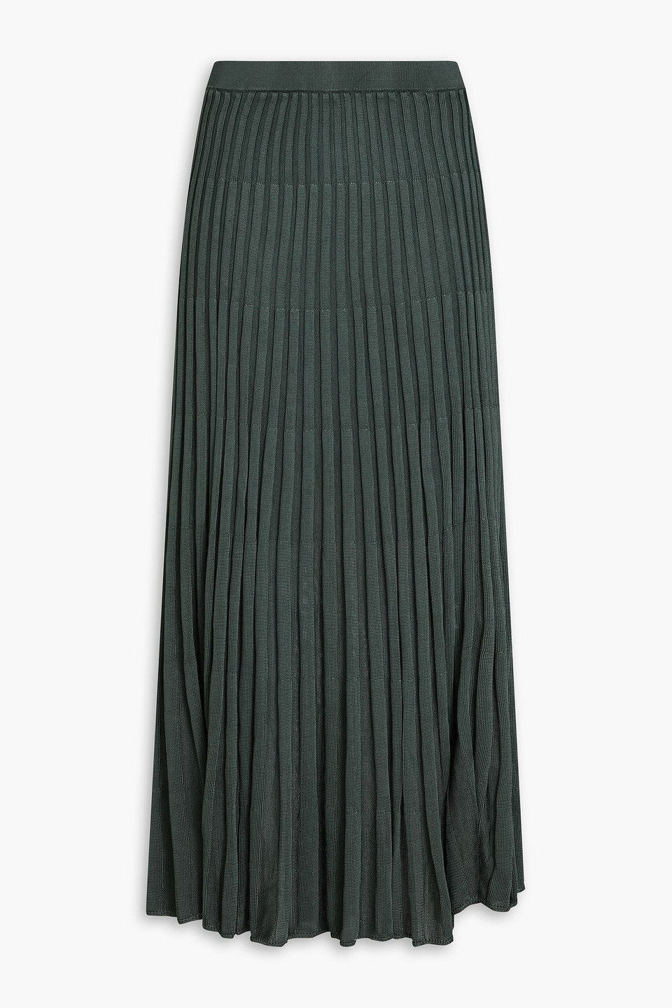 Zimmermann Pleated Ribbed-knit Midi Skirt In Forest Green