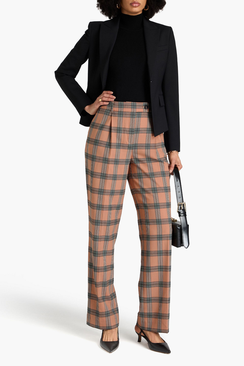 Zimmermann Pleated Checked Twill Wide-leg Pants In Neutral