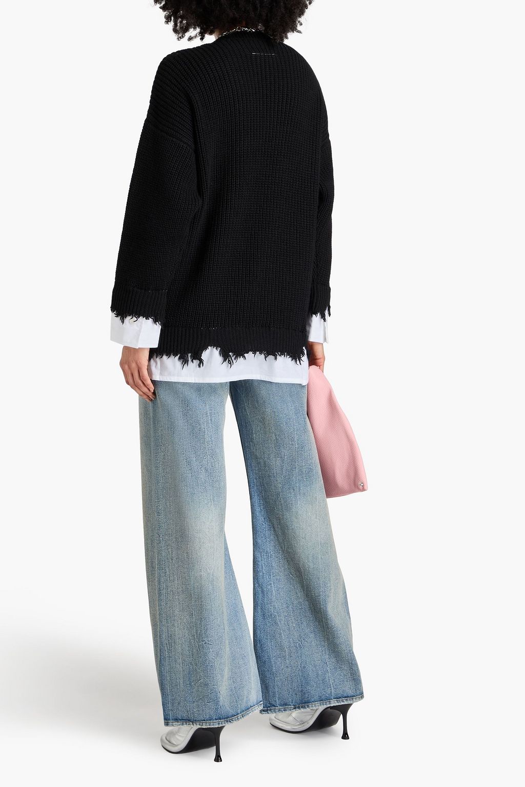 MM6 MAISON MARGIELA Mehrlagiger Pullover aus Popeline und Rippstrick in Distressed-Optik