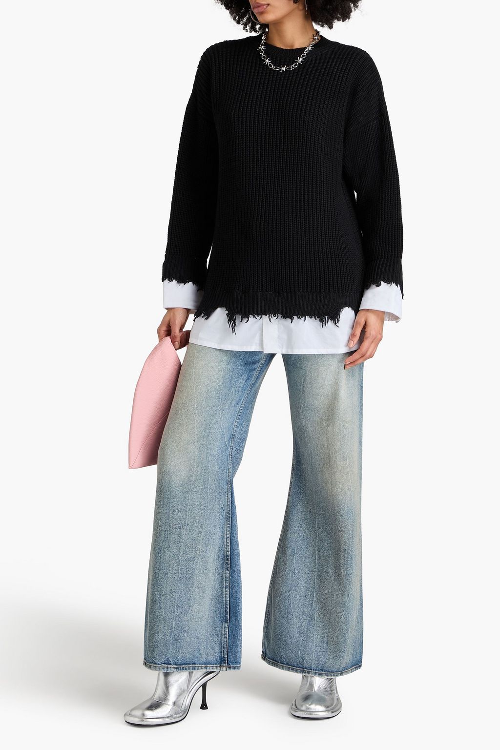 MM6 MAISON MARGIELA Mehrlagiger Pullover aus Popeline und Rippstrick in Distressed-Optik