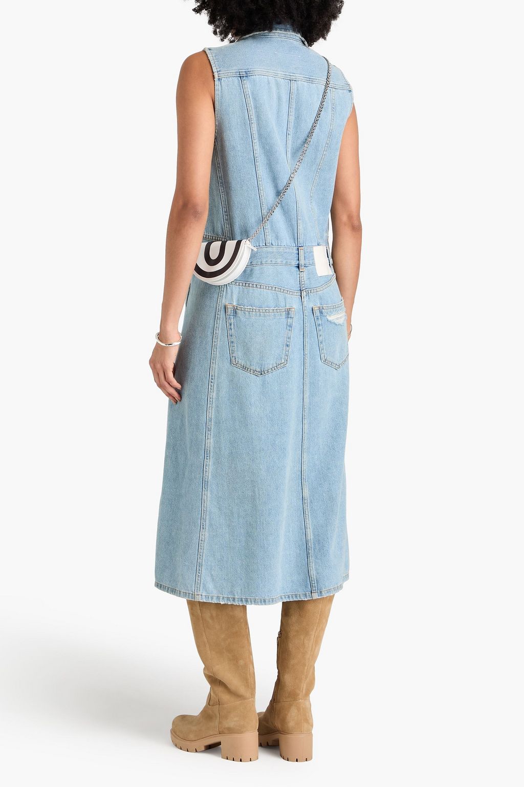 MM6 MAISON MARGIELA فستان متوسط الطول من الدنيم بتأثير معتق