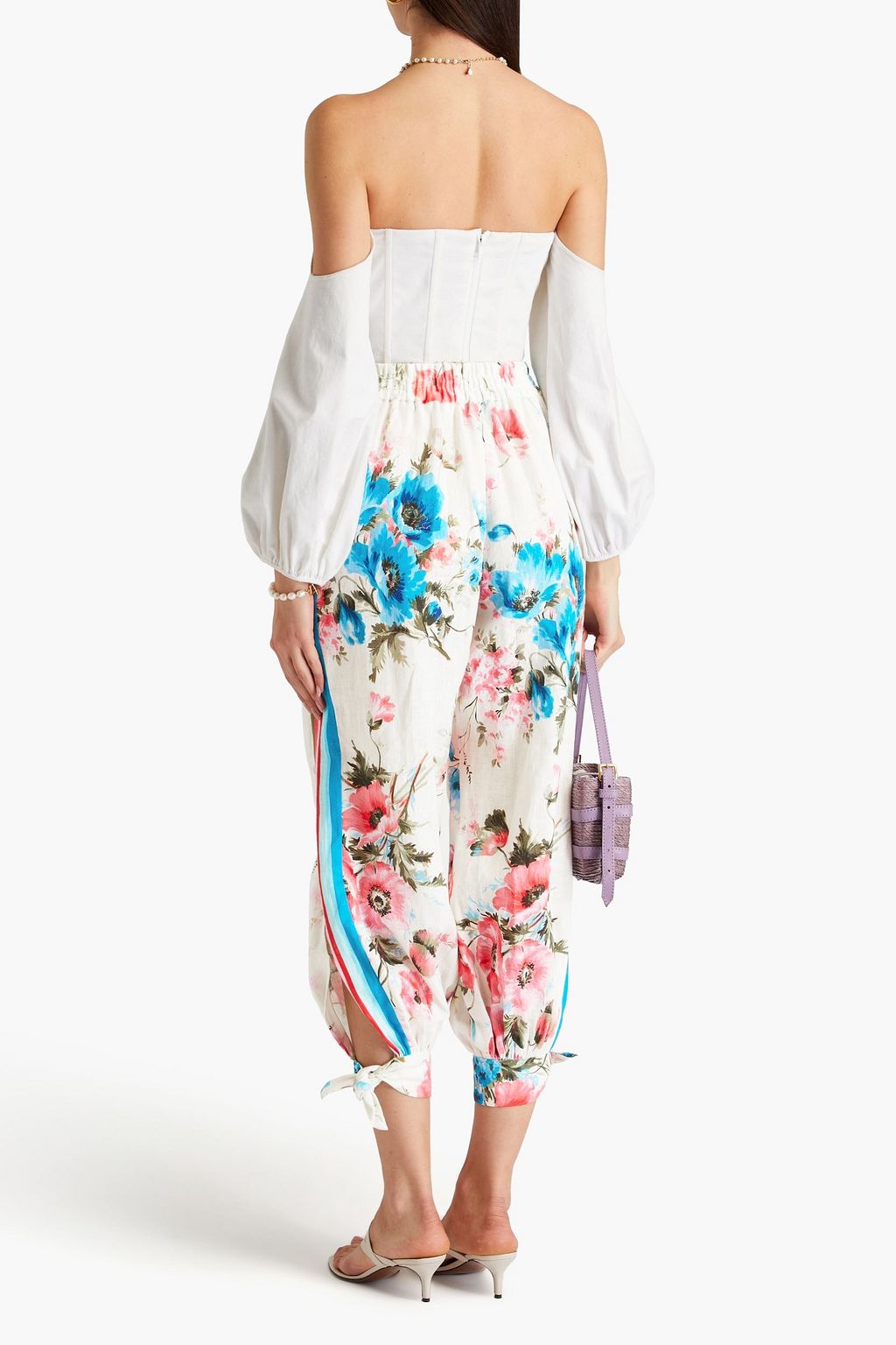 ZIMMERMANN Knotted pleated floral-print linen tapered pants