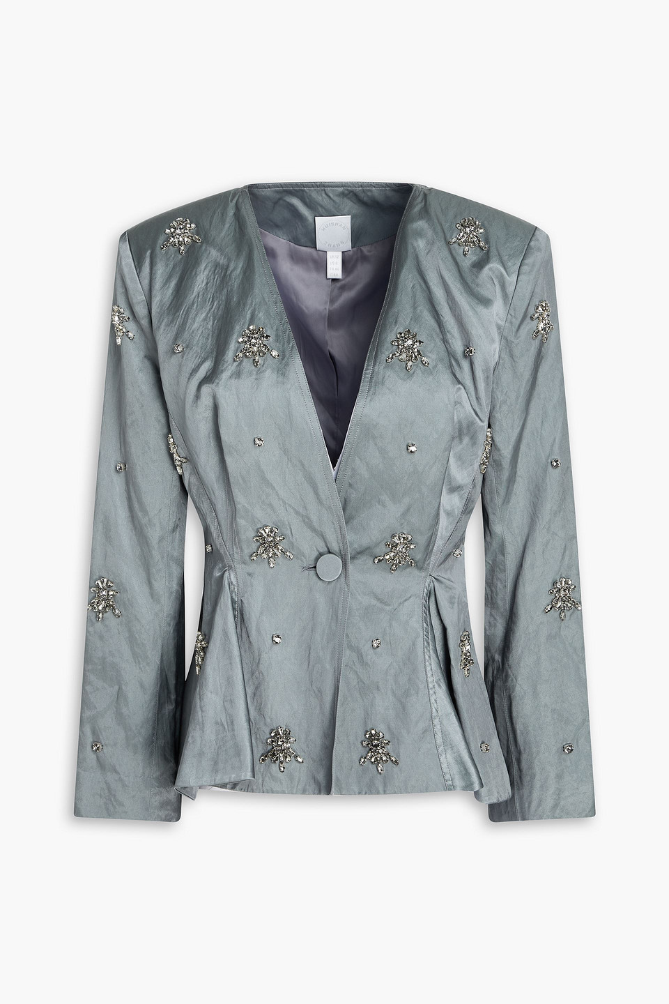 Huishan Zhang Embellished Crinkled-satin Peplum Jacket In Blue