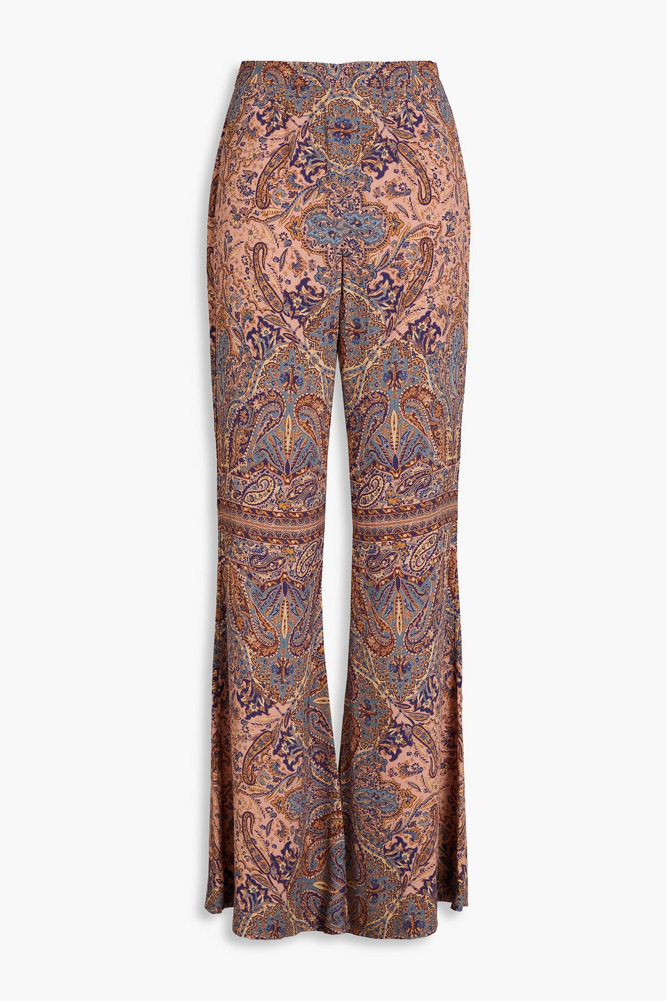 Zimmermann Paisley-print Crepe Flared Pants In Purple