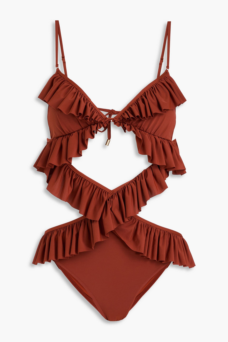 Zimmermann Ruffled Cutout Swimsuit In Brown