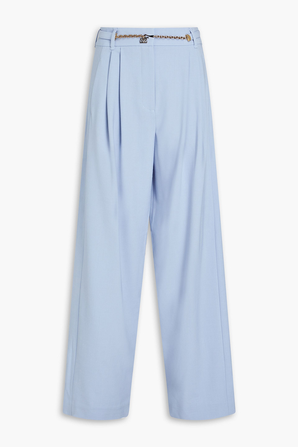 Zimmermann Belted Pleated Crepe Wide-leg Pants In Blue