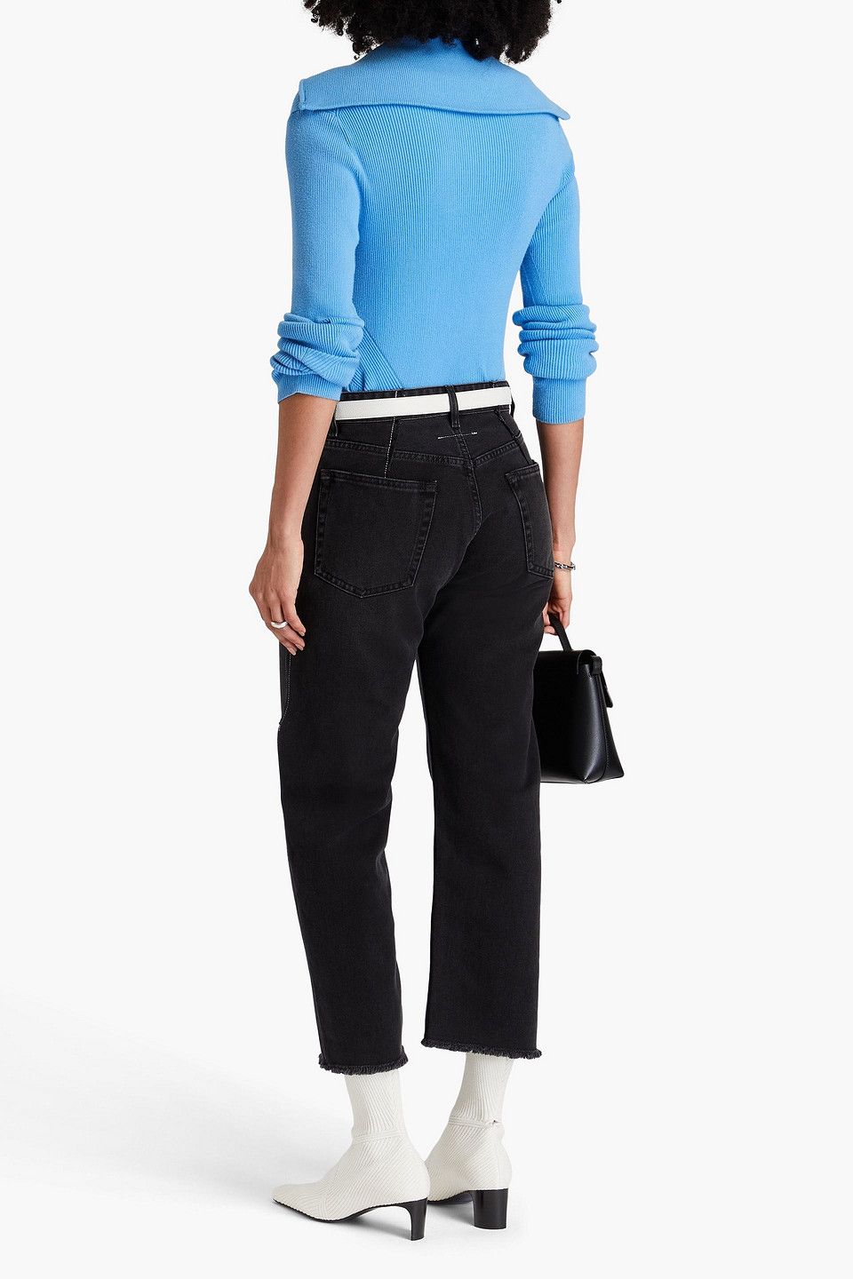 MM6 MAISON MARGIELA CROPPED FRAYED MID-RISE BOYFRIEND JEANS