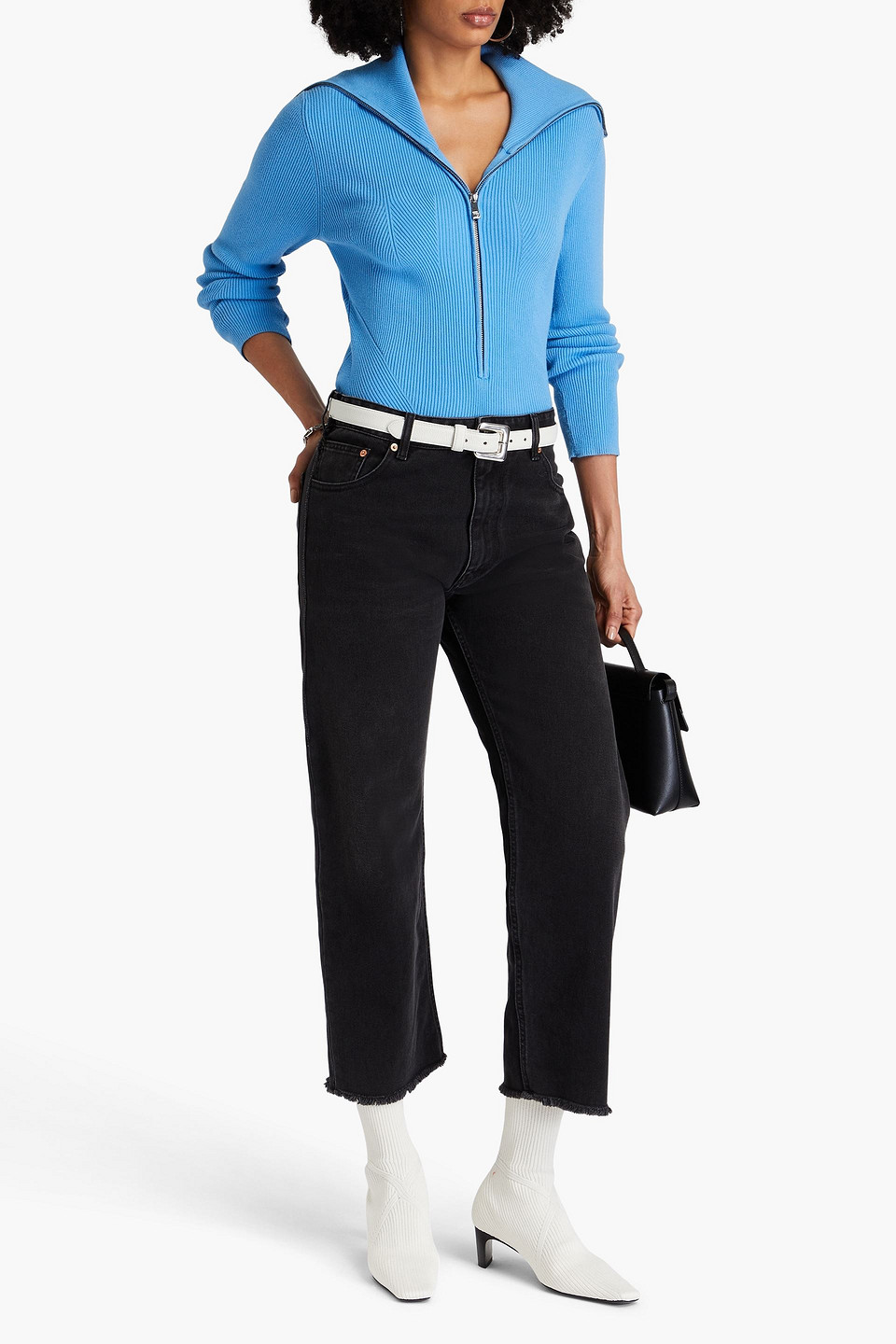 MM6 MAISON MARGIELA CROPPED FRAYED MID-RISE BOYFRIEND JEANS