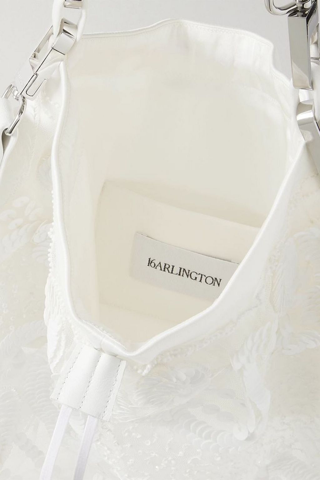 16ARLINGTON Agatha leather, satin and embellished tulle shoulder bag