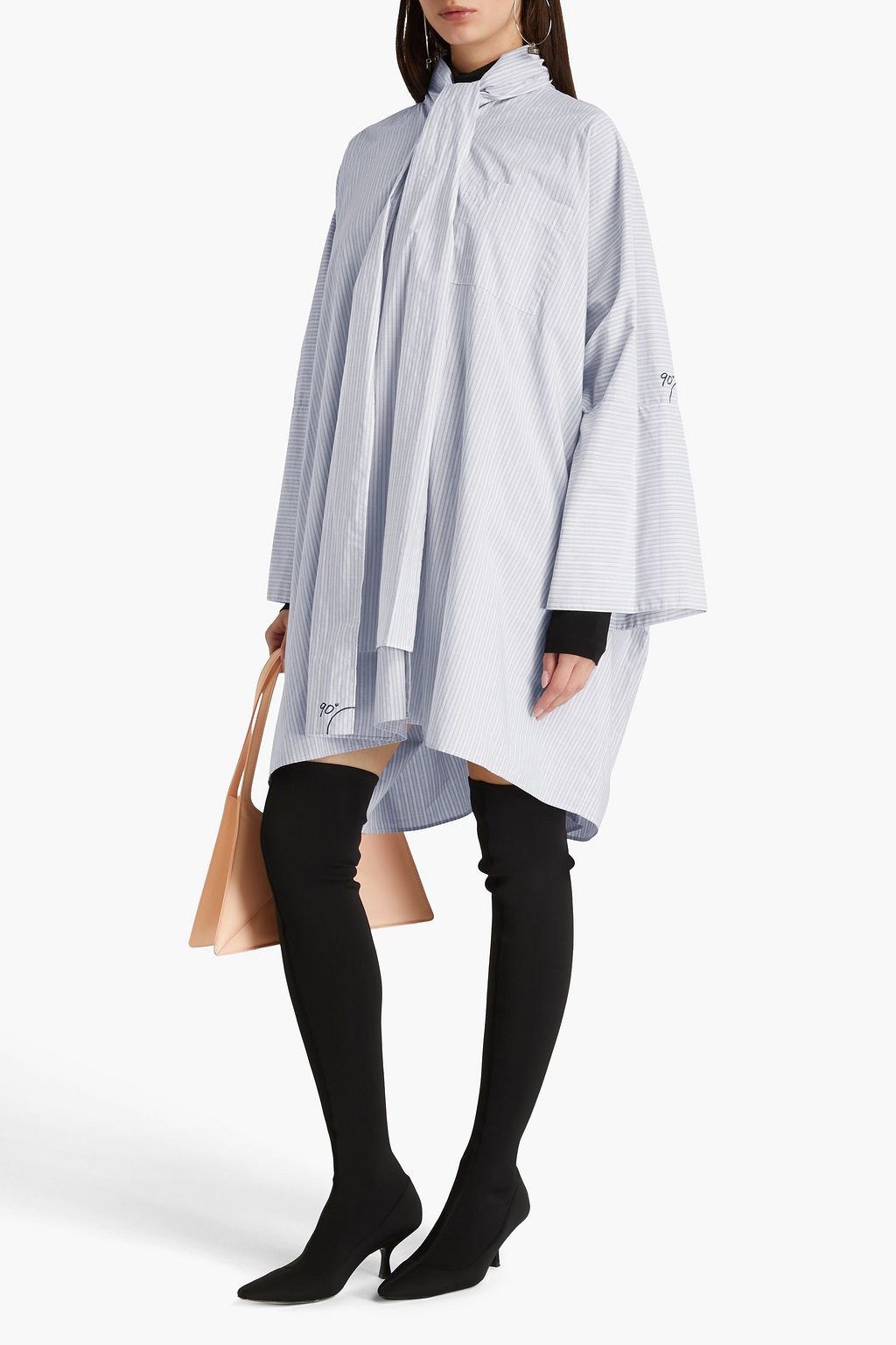 MM6 MAISON MARGIELA فستان من قطن أوكسفورد بتصميم مخطط مزين بربطة
