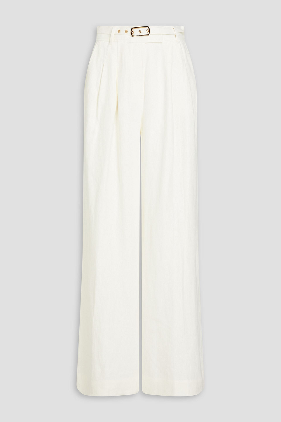 Zimmermann Belted Pleated Linen Wide-leg Pants In White