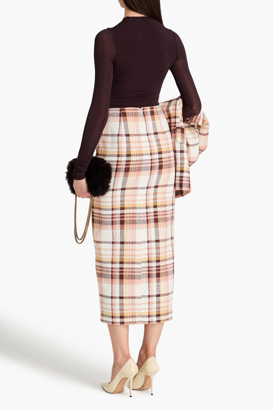 Zimmermann Matchmaker Checked Linen And Cotton-blend Midi Skirt In Elfenbein