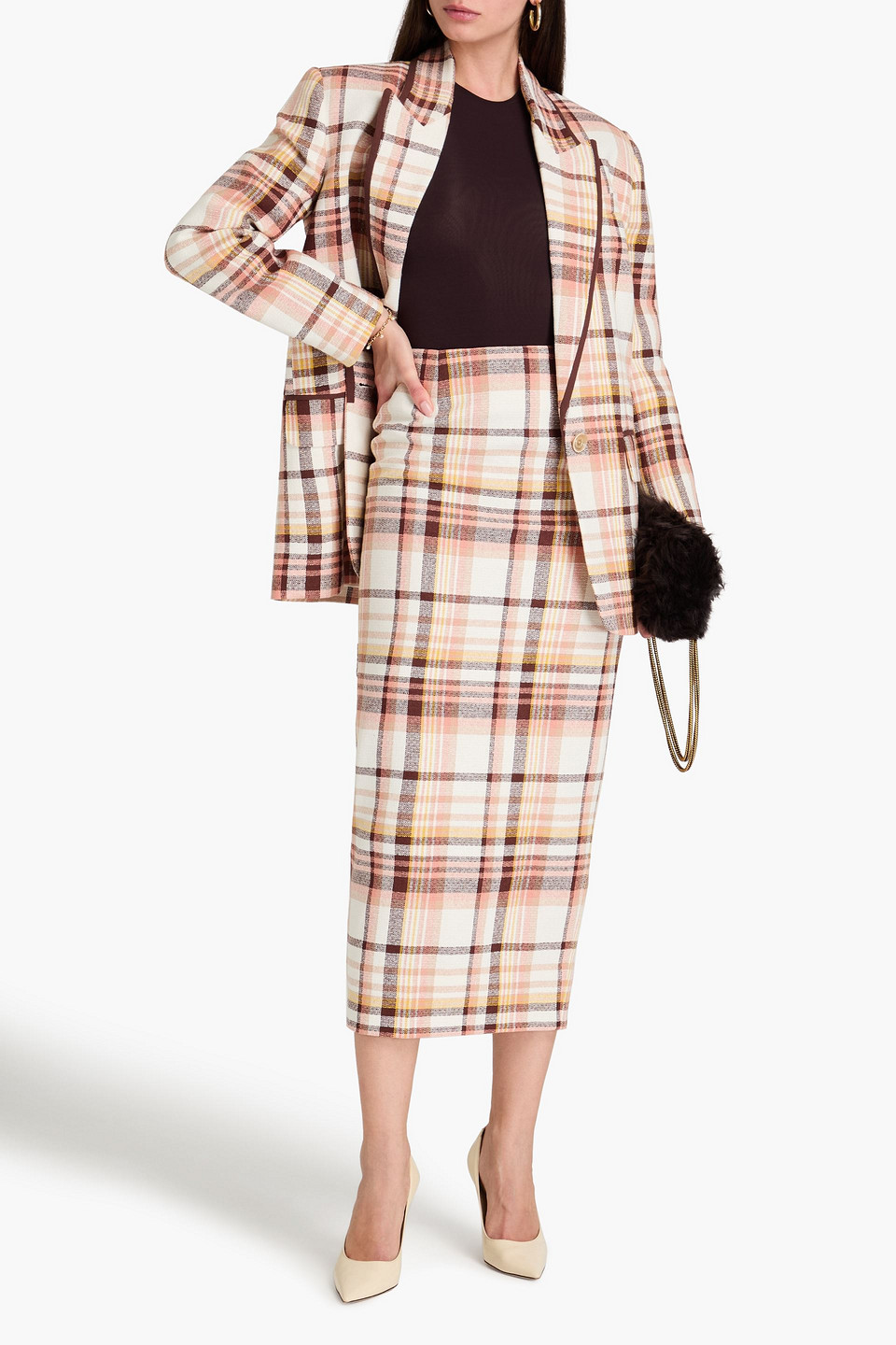 Zimmermann Matchmaker Checked Linen And Cotton-blend Midi Skirt In Elfenbein