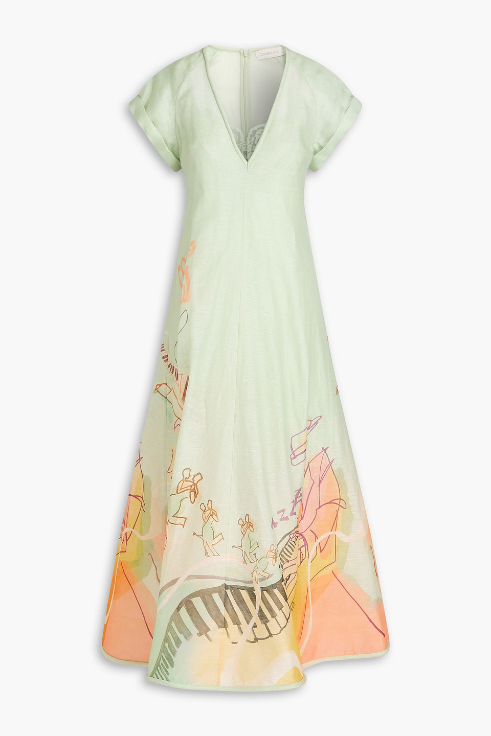 zimmermann - printed linen and silk-blend gauze maxi dress - green - 00