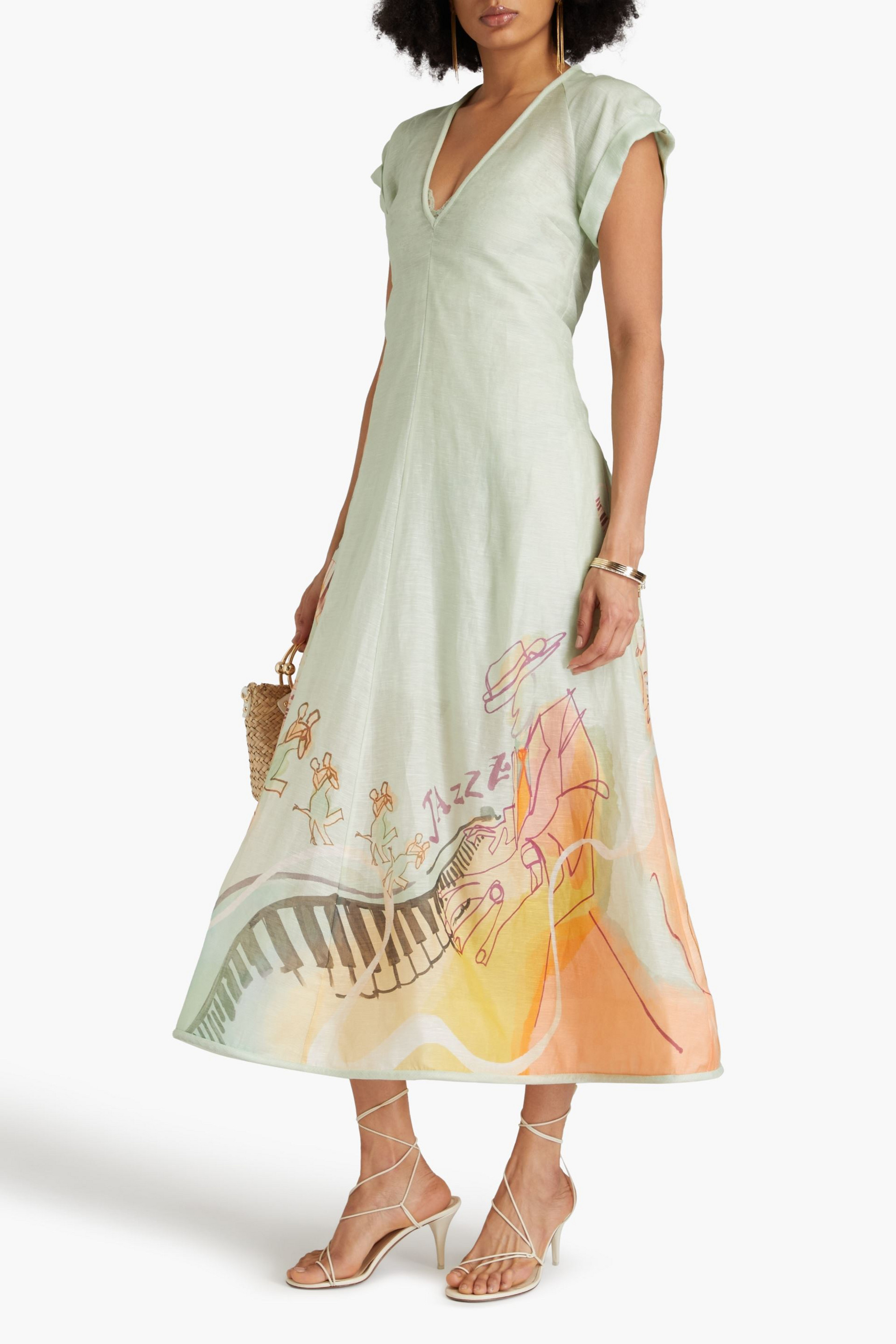 Zimmermann Printed linen and silk-blend gauze maxi dress
